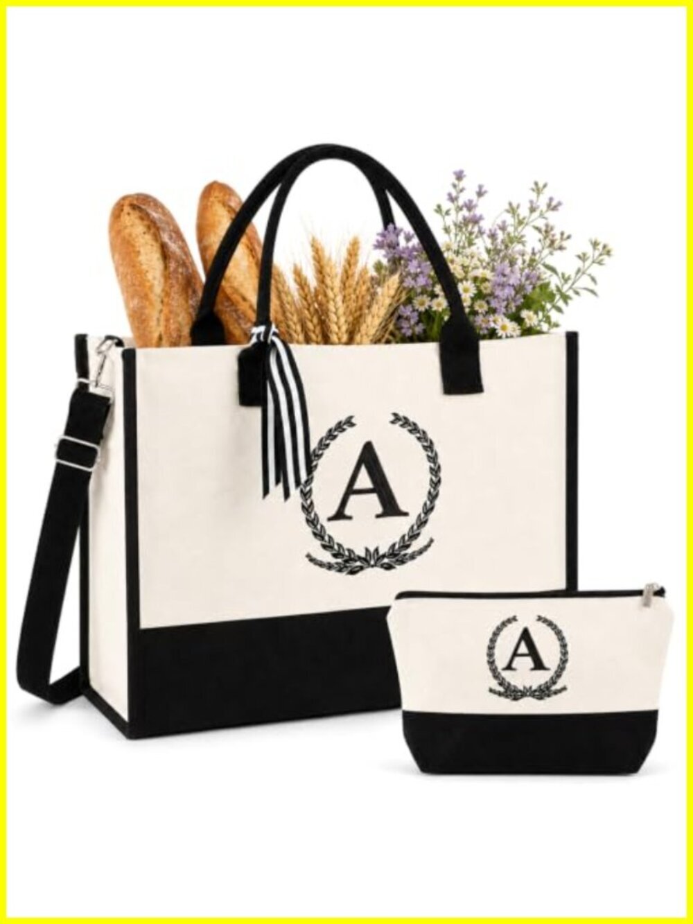 Embroidered Floral Monogram Canvas Tote, Gift for Her